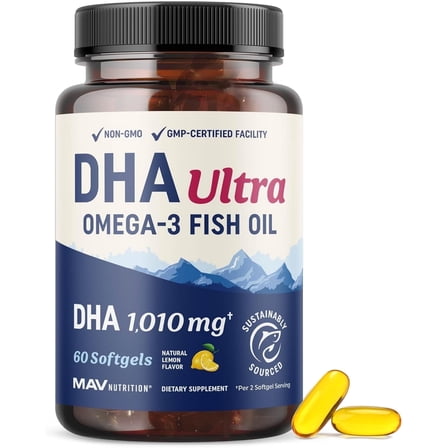 DHA Omega 3 Fish Oil Supplements for Brain & Eye Health, 1,010 mg, 60 Count