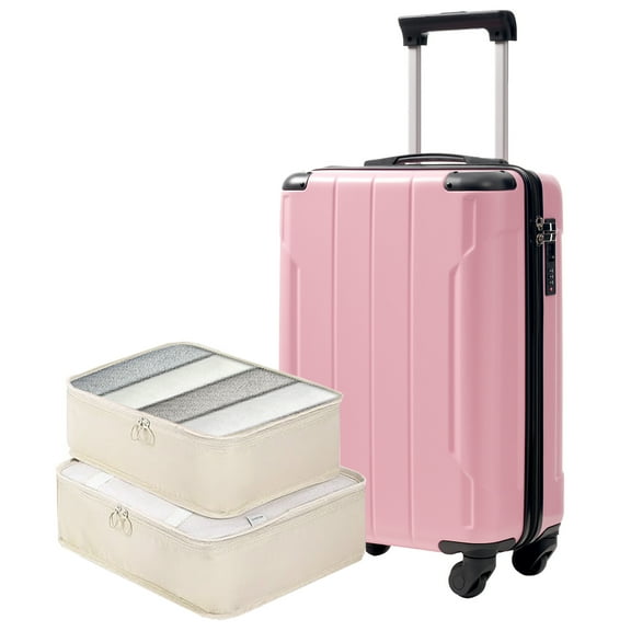 20-Inch Hardshell Carry-On Luggage, Lightweight Durable ABS Suitcase with Spinner Wheels, Built-in TSA Lock, 2 Packing Cubes, Pink
