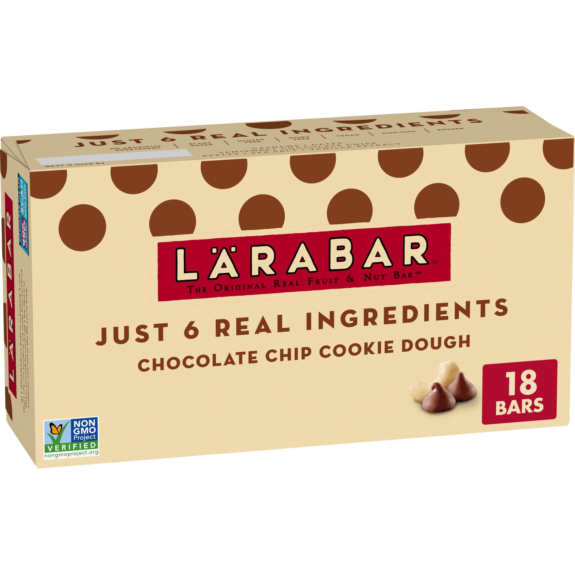 Larabar Chocolate Chip Cookie Dough Fruit and Nut Bars, Gluten Free, Vegan, 18 Ct, 28.8 oz