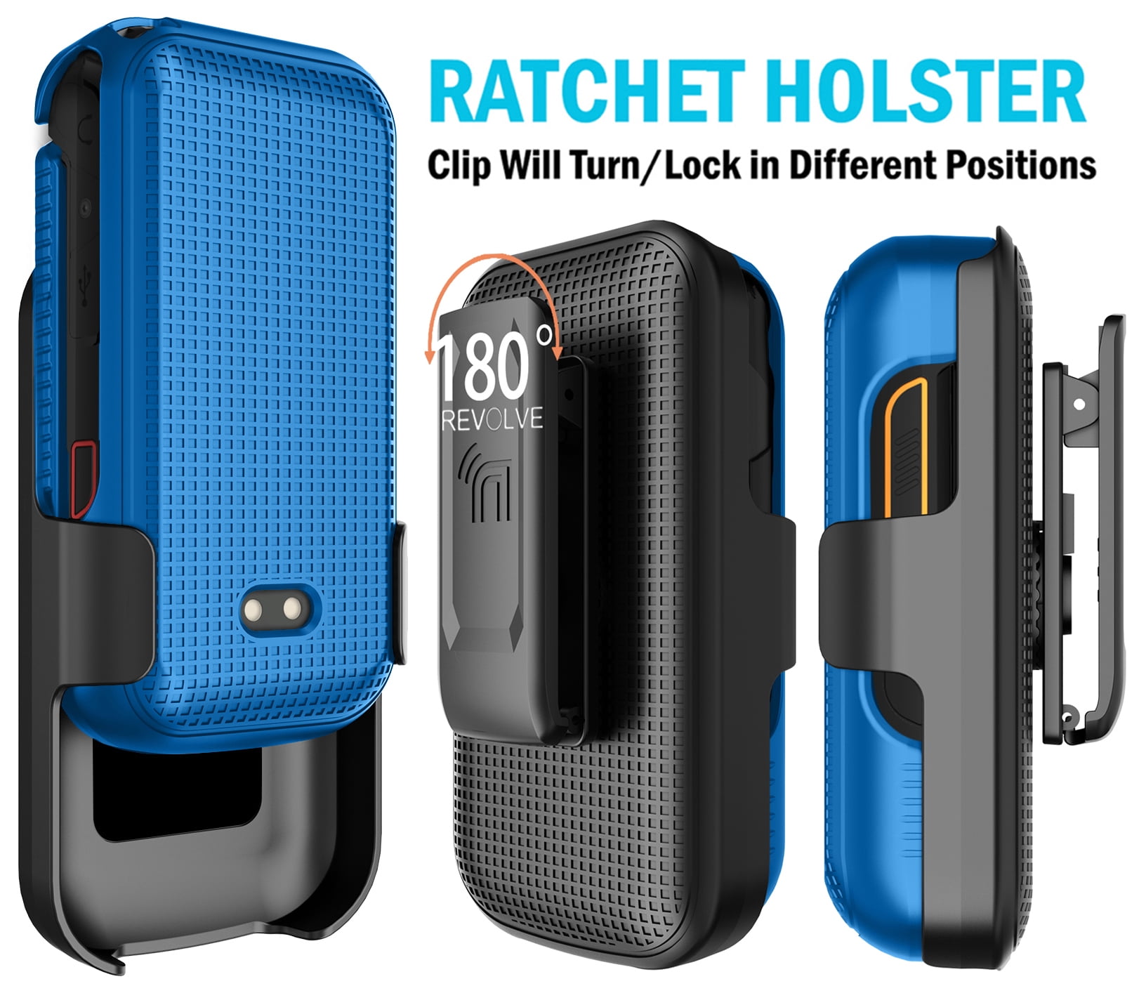 Nakedcellphone Case and Belt Clip Combo for Sonim XP3plus 5G Flip Phone (XP3 Plus X320, 2025), Textured Hard Cover and Holster/Holder - Cobalt Blue