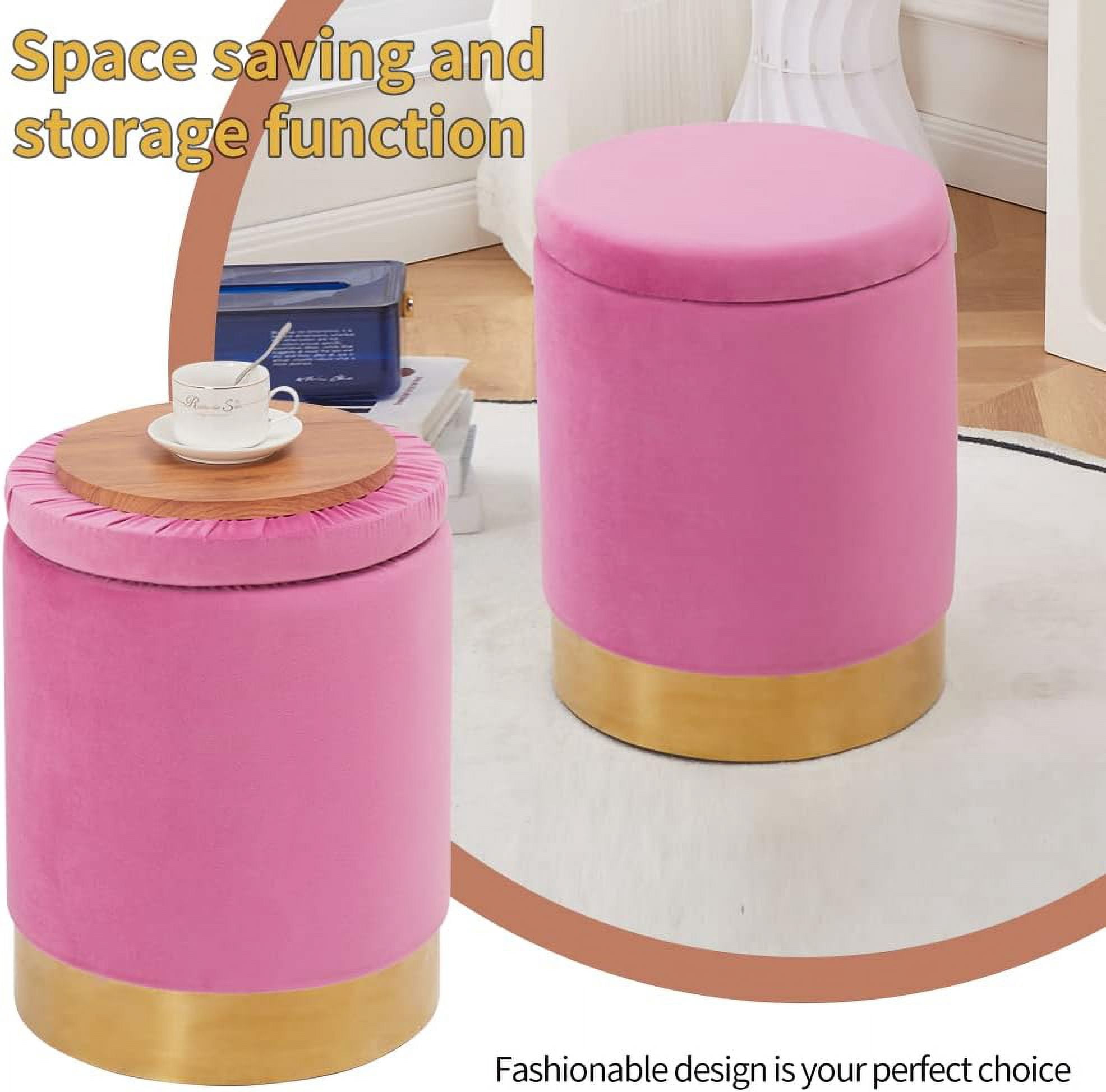 Mxfurhawa Velvet Storage Ottoman Multipurpose Footrest Stool for Living Room & Bedroom(Rose Pink)