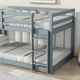 thumbnail image 5 of Solid Rubber Wood Twin over Twin Floor Bunk Bed with Ladder, Low-Height Design with Strengthened Slats, Full-Length Guardrails, No Box Spring Needed, for Bedroom, Guest Room, Grey, 5 of 9