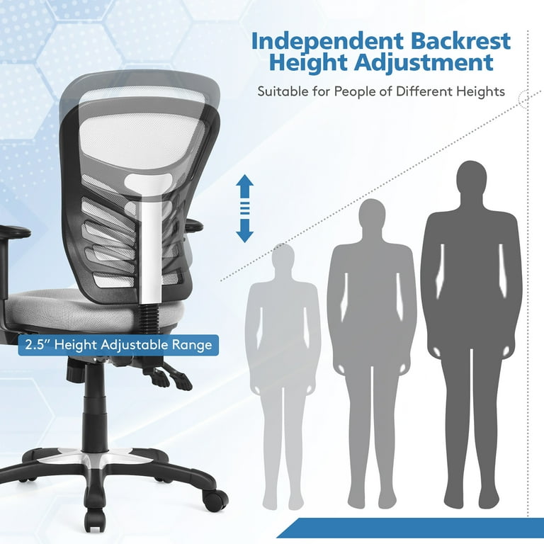 Costway Mesh Office Chair 3 Paddle Computer Desk Chair w Adjustable Seat Grey