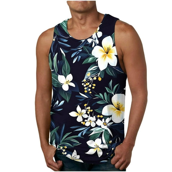 GERsome Mens Hawaiian Tank Tops Summer Beach Muscle Tee Graphic Crewneck Sleeveless T Shirts S-3XL