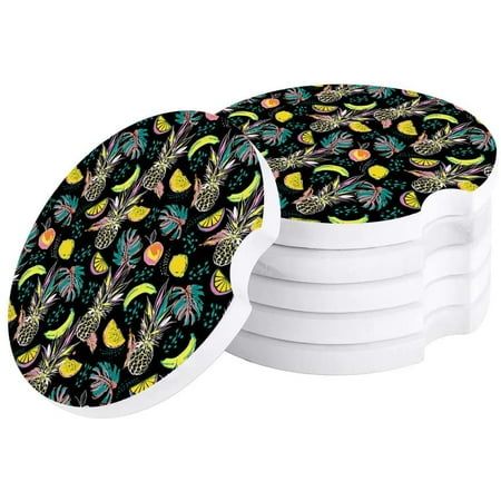 

ZHANZZK Tropical Plants Palm Leaves Fruit Pineapple Lemon Peach Set of 4 Car Coaster for Drinks Absorbent Ceramic Stone Coasters Cup Mat with Cork Base for Home Kitchen Room Coffee Table Bar Decor