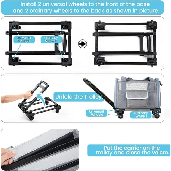 FERRAFAY Pet Carrier for Small Pet, Cat Dog Carrier for Car Soft Sided Dog Rolling Crate Cat Travel Bag up to 20 Lbs