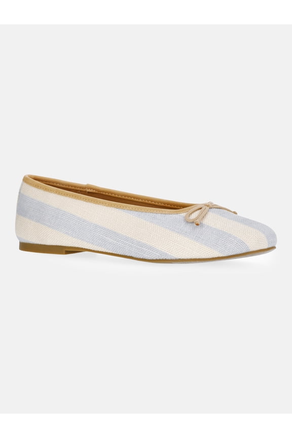 Women's Raffia Striped Ballet Flats with Bow