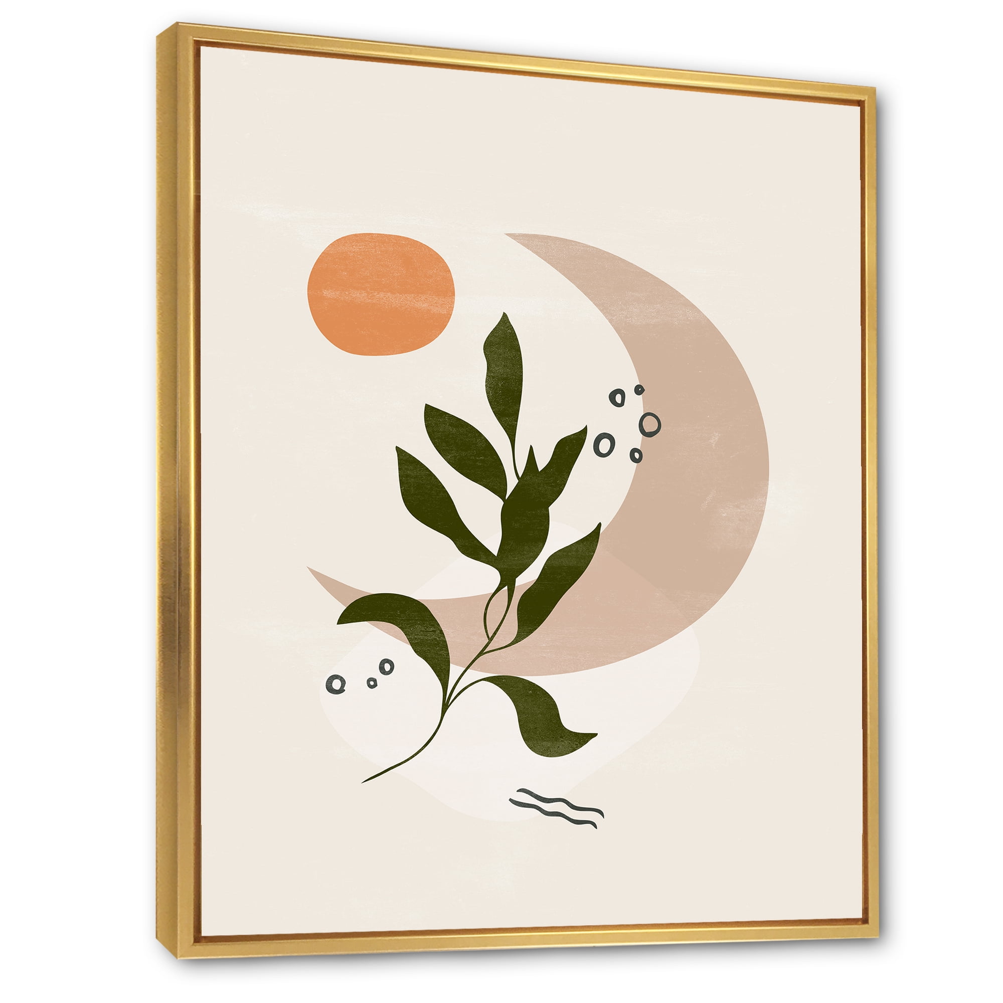 Designart 'Abstract Geometrical Leaf With Moon I' Modern Framed Canvas Wall Art Print