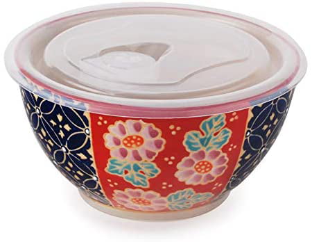 Microwave Ceramic Bowl With Vented Lid Lunch Box Yellow Blossoms 5" 