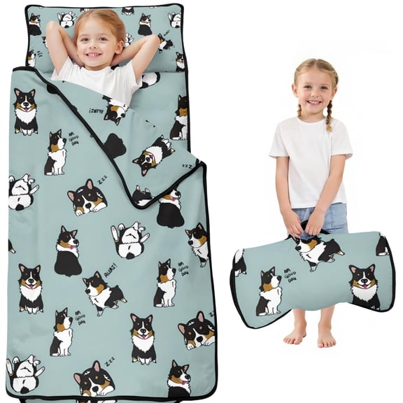 Black Corgi Toddler Nap Mats for Kids Preschool,50"x20" Sleeping Mat Bag or Kids,Toddler Sleeping Bag,Toddler Nap Mat or Daycare