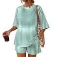 thumbnail image 2 of Sewkxo Two Piece Sets for Women Summer Lounge Short Sets Short Sleeve Crew Neck Sweatsuit with Pocket,Light Green XL, 2 of 6