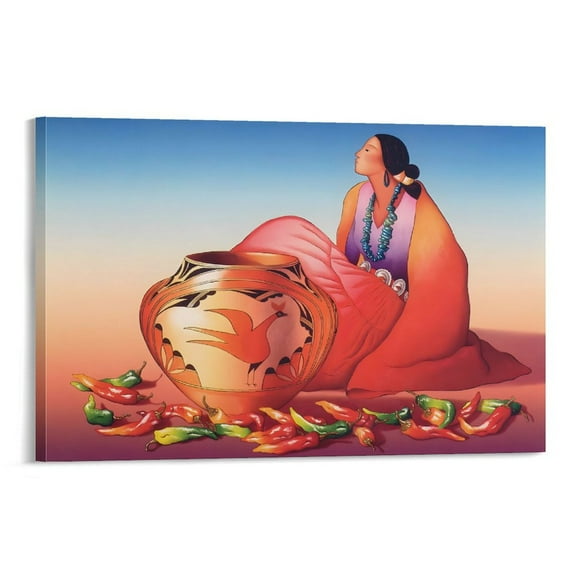 Diné Woman Art Print R. C. Gorman Poster Wall Art Poster Scroll Canvas Painting Picture Living Room Decor Home 12x18inch(30x45cm)