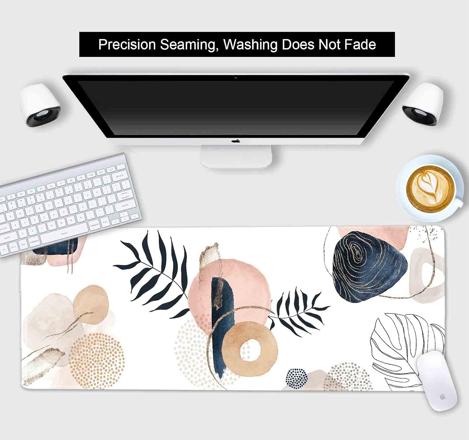 Minimalistic Boho Floral Extended Mouse Pad Large Gaming Mousepad with Stitched Edges, Abstract Rubber Base, Keyboard Mouse Mat for Work, Laptop, Office, Home