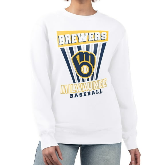Women's Starter White Milwaukee Brewers Poster Print Team Fleece Pullover Sweatshirt