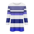thumbnail image 4 of 3/4 Sleeve T Shirts Women Cotton Striped Tops Loose Fit Crew Neck Colorblock Casual Summer Fall Basic Tee Tshirts (2XL, Blue), 4 of 5