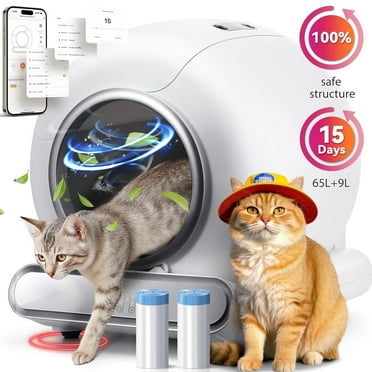 Self Cleaning Cat Litter Box,  Automatic Litter Box with APP Control, Odor Removal, Safety Protection, 65L 9L Large Capacity, Litter Box with 2 Liners & Baffle Plate