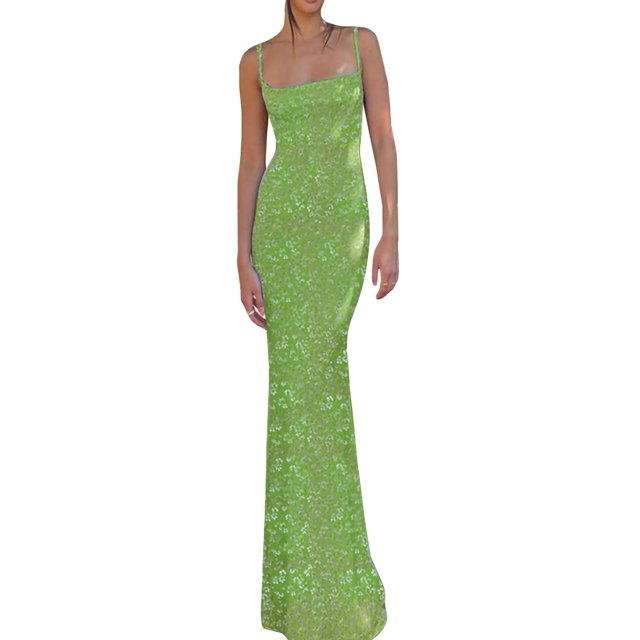VISgogo Vestido largo casual para mujer, sin mangas, sin espalda, corte bajo, estampado floral, vestido de tirantes con vendaje en la espalda VISgogo moda