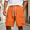 thumbnail image 5 of Men Beach Shorts Pink Men's Cargo Shorts with Multi-pocket, Elastic Waist Straight Leg Shorts, Summer Fashion Casual Beach Short Pants Orange XXL, 5 of 6