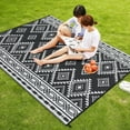 thumbnail image 3 of Senfot 8x10 Area Rugs , Reversible Mats, Modern Area Rug, Plastic Straw Rug, Large Floor Mat for Outdoors, Backyard, Picnic, Patio, Camping,Beach Black White, 3 of 4