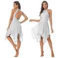 thumbnail image 2 of iiniim Women Lyrical Dance Dress Halter Neck Shiny Sequins Asymmetrical Hem Mesh Tulle Skirt, 2 of 7