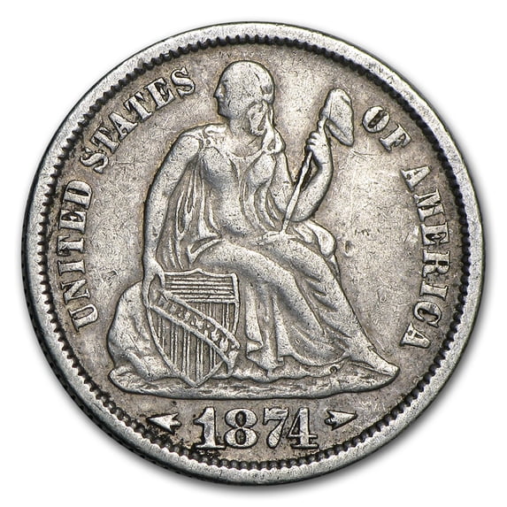 1874 Liberty Seated Dime w/Arrows VF