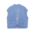 thumbnail image 3 of Fall Korean Fashion Sweater Vests Women V Neck Blue Button Up Front Pockets Sleeveless Cable Knit Sweater Vest Red, 3 of 5