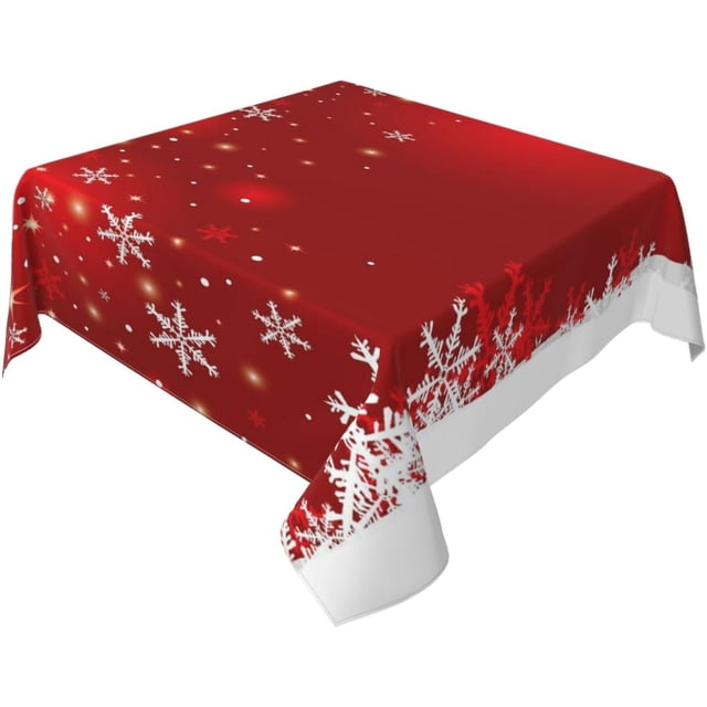 Christmas Tablecloth Square 60 x 60 Inch Christmas Red Square Table Cloth Polyester Fabric Xmas Winter White Red Snowflake Table Cover for Kitchen Party Picnic Outdoor Decor