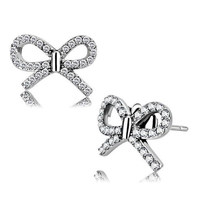 Alamode DA197 Femmes Haut Poli Boucles d'Oreilles en Acier Inoxydable avec AAA Grade CZ en Clair