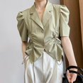 thumbnail image 1 of Camisa plisada con cordón Blusa Tops Cuello de solapa Manga corta abullonada Verano ShuxiuWang 8390613653345, 1 of 1