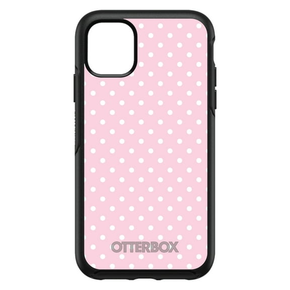 DistinctInk OtterBox Symmetry Custom Case for Apple iPhone 15 (6.1" Screen) - Pink & White Polka Dot Pattern - Lightweight Grip