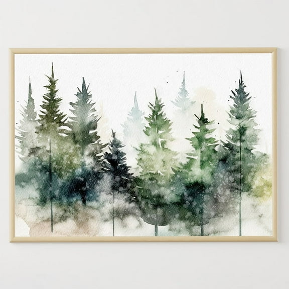 Foggy Pine Forest Art Poster, Evergreen Trees Poster, Unframed Poster Size 8x12
