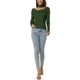 thumbnail image 2 of SUÉTER DE MUJER DE MANGA LARGA CON ESCOTE EN V Y CHOKER, AJUSTE DELGADO, VERDE EJÉRCITO, TALLA S, 2 of 6