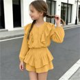 thumbnail image 2 of Vornjynx Kids Girls Outfit Sets Long Sleeve T-Shirt and Tiered Skirt Ruffle Hem Summer Trendy Cute Clothes 2 Piece Yellow Size 7-8, 2 of 10