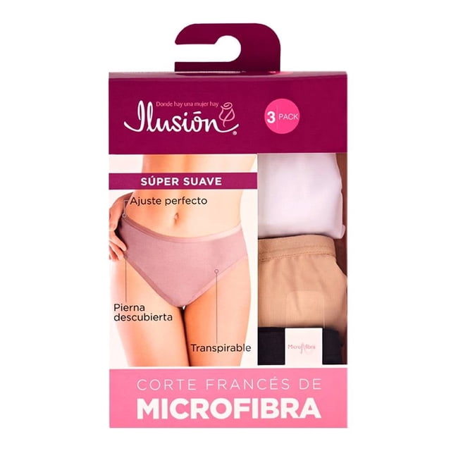 Pantaleta Ilusión para Mujer, Súper Suave 3 Piezas Multicolor Talla CH