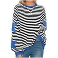 thumbnail image 2 of Jjayotai Womens Oversized Striped Color Block Sweatshirts, Long Sleeve Crewneck Casual Loose Fitting Pullovers Tops Shirts Blue XXXL, 2 of 9