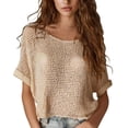 thumbnail image 3 of WHEANG Crochet Tops for Women New Arrival Women's Hollow Out Short Sleeve Cover Up Bohemian Style Beach Vacation Casual Loose Fit Holiday Tops for Women Beige Size XL Summer Sales Under $8, 3 of 5