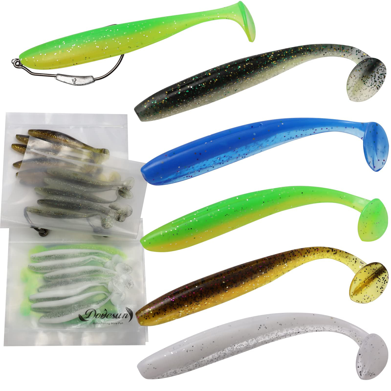 DMSHARK Paddle Tail Ribbed Swimbaits 4 inch Soft Plastic Fishing Bass Lures  3 Pcs for Freshwater Saltwater