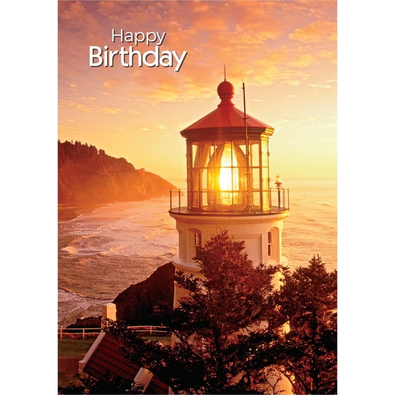 Shared Blessings Rising of the Sun Lighthouse Religious Birthday Card for Men with KJV Scripture, 1 Count, Christian Bday Cards