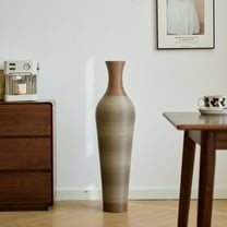 39" Tall Floor Vase, Two-tone Hand Woven Rattan Finish, Large Flower Decorative Vase
