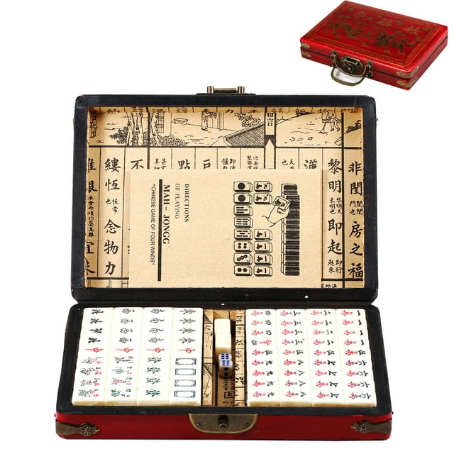 Amdohai Mini Mahjong Set with Wooden Storage Case Portable Mah Jong Game Set For Travel Family Leisure Time