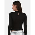thumbnail image 3 of No Boundaries Rhinestone Studded Mesh Top with Long-Sleeves, Women's and Women’s Plus, 3 of 5