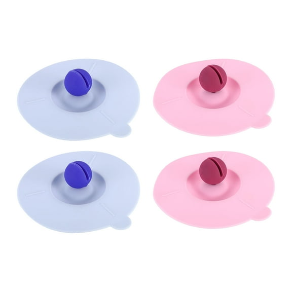 REGALWOVEN Silicone Cup Lids for Drinks, Mug Cover Cap, Airtight Suction Seal, Fits Various Cups Pink/Blue 3.9"