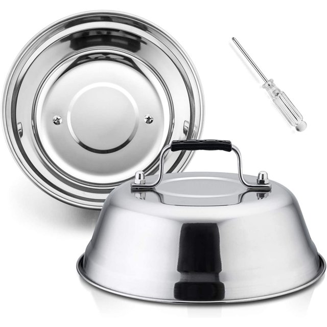 czcpp-9 Inch Cheese Melting Dome, Small Round Basting Steam Cover Set of 2, Professional Stainless Steel Griddle Grill Accessories for Flat Top BBQ Indoor & Outdoor, Heavy Duty & Dishwasher Safe