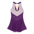thumbnail image 6 of iEFiEL Womens Rhinestone Figure Skating Dress Chiffon Illusion Deep V-neck Ballet Lyrical Leotard Dance Dress Purple XXL, 6 of 7