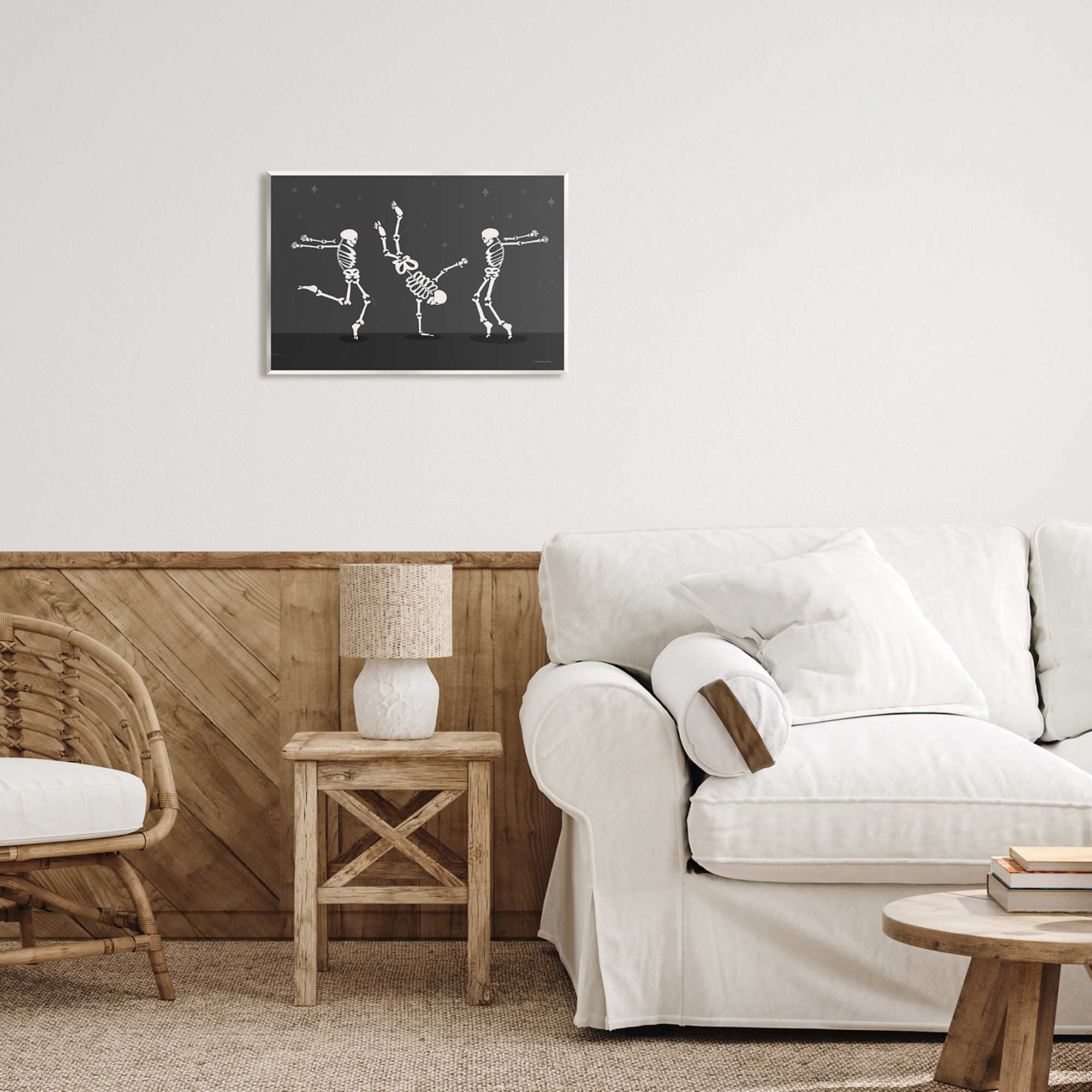 Stupell Industries Three Dancing Skeletons Holiday Painting Unframed Art Print Wall Art, 19 x 13