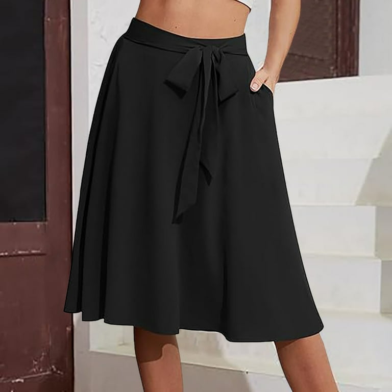 VBARHMQRT Female Skirts for Women Midi Length Petite Women s A Line Pockets Skirt High Waist Flared Midi Skirts Midi Skirts for Women Trendy Leather