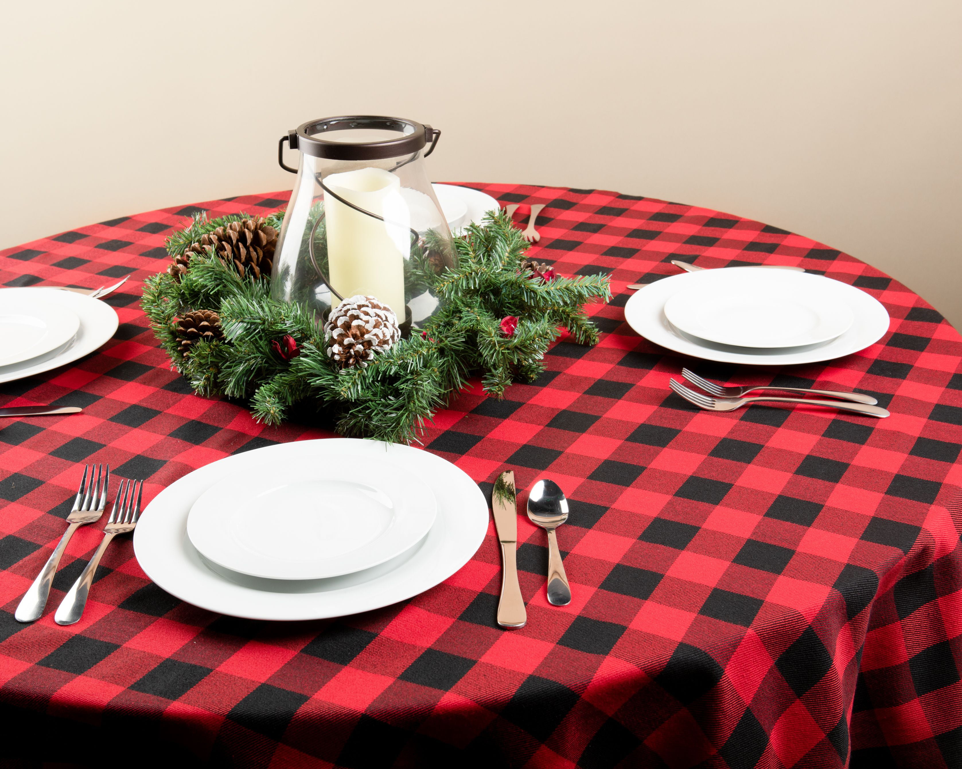 LAGHCAT Buffalo Plaid Tablecloth 55 x 70 Inch Red Black Rectangular Cotton Tablecloths for Christmas Parties Dinner Dining Farmhouse Decor