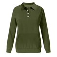 thumbnail image 3 of Women's Solid Color Button Front Lapel Collar Pocket Sweatshirt, Long Sleeve Pullover Crewneck Top for 2025 Fall Winter Fashion, Plus Size Casual Wear and Daily Comfort Blackish Green XL, 3 of 3