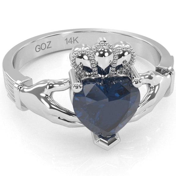 Claddagh Lab-Created Sapphire Ring In Solid 14k White Gold