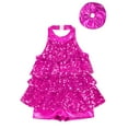 thumbnail image 3 of Sinleey Kids Girls Salsa Rumba Dance Performance Costume Shiny Sequins Ballet Jazz Latin Leotard Dress Rose 12, 3 of 5